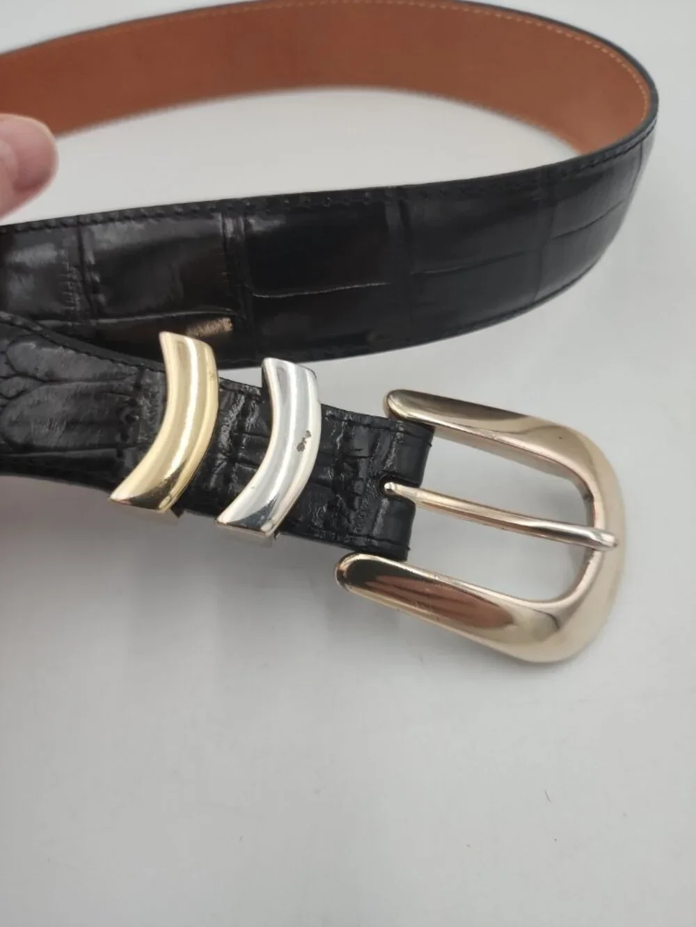 onyx by brighton leather belt Mens 38 19403 Black Gold Buckle